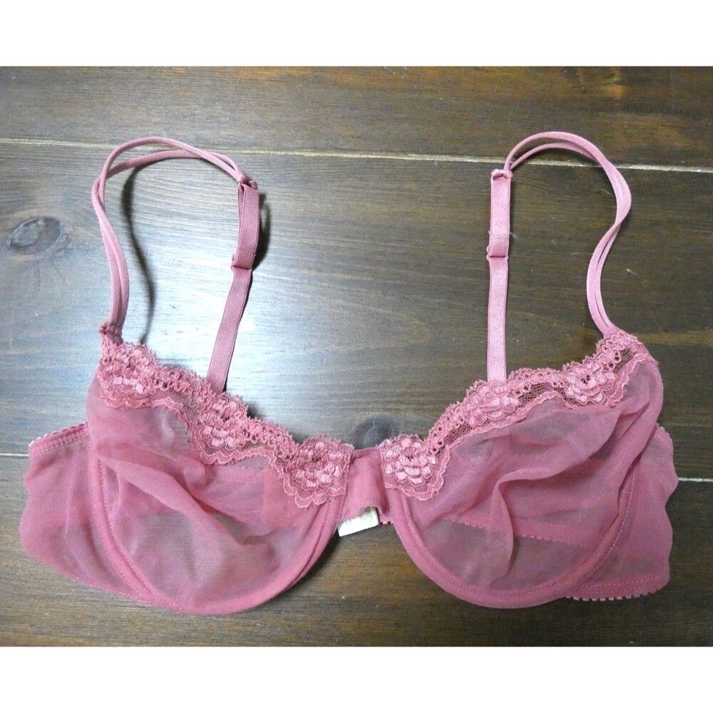 Calvin Klein Women's 36C Sheer Pink Underwire Bra Lace Detail Mesh Adjustable